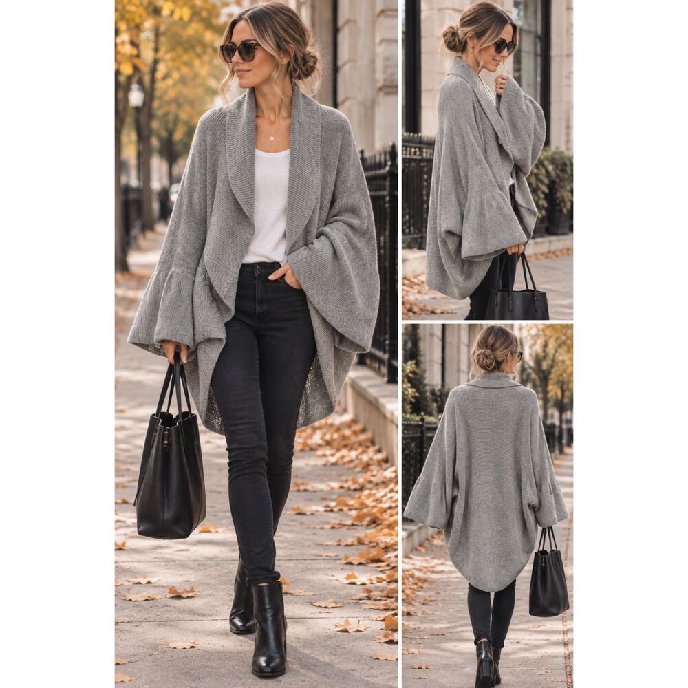 Anthropologie Sleeping on Snow Wool Blend Grey Cocoon Bell Sleeve Cardigan